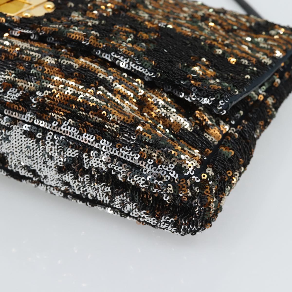Miu Miu Shoulder Bag Sequin Black Gold Auth ka5086M
