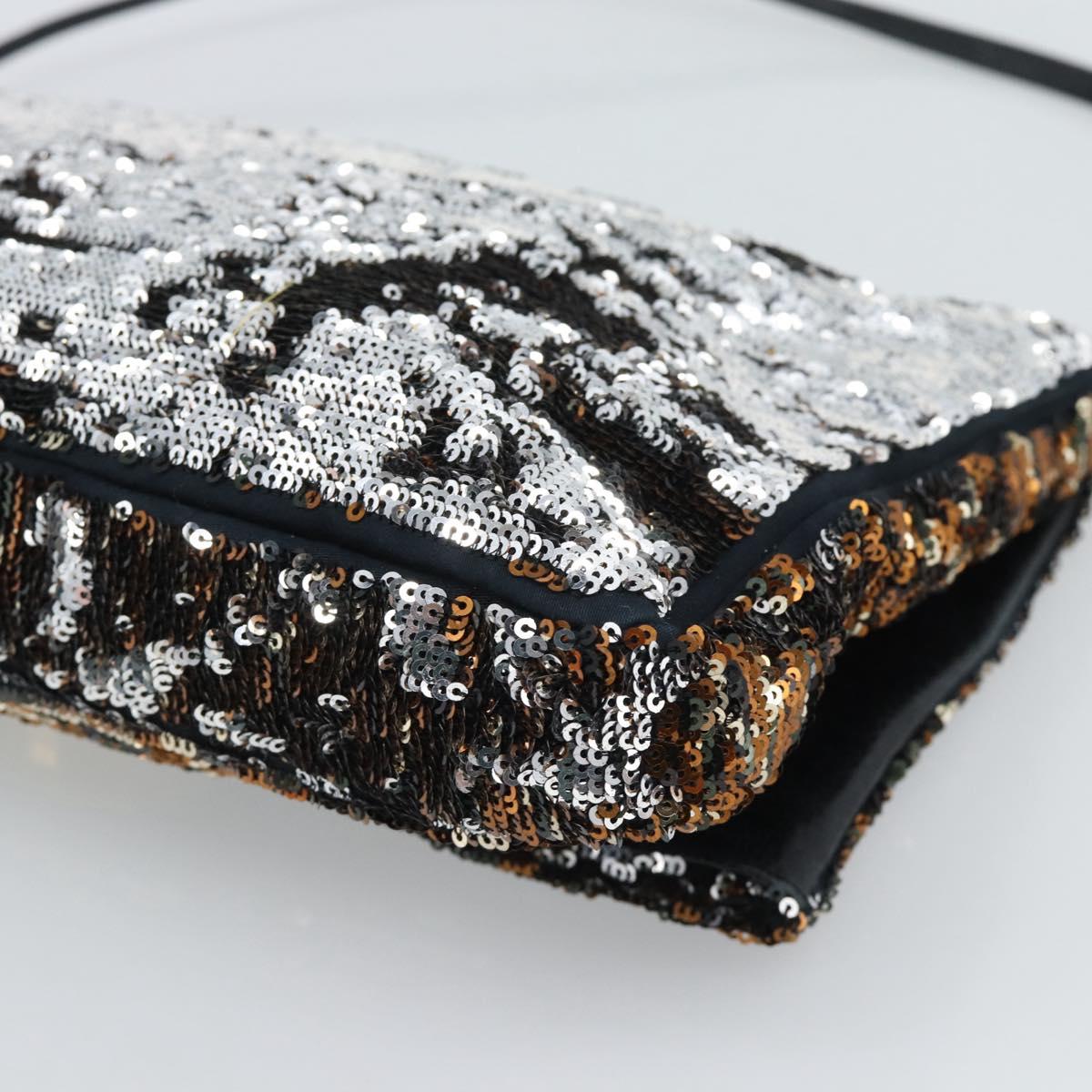 Miu Miu Shoulder Bag Sequin Black Gold Auth ka5086M