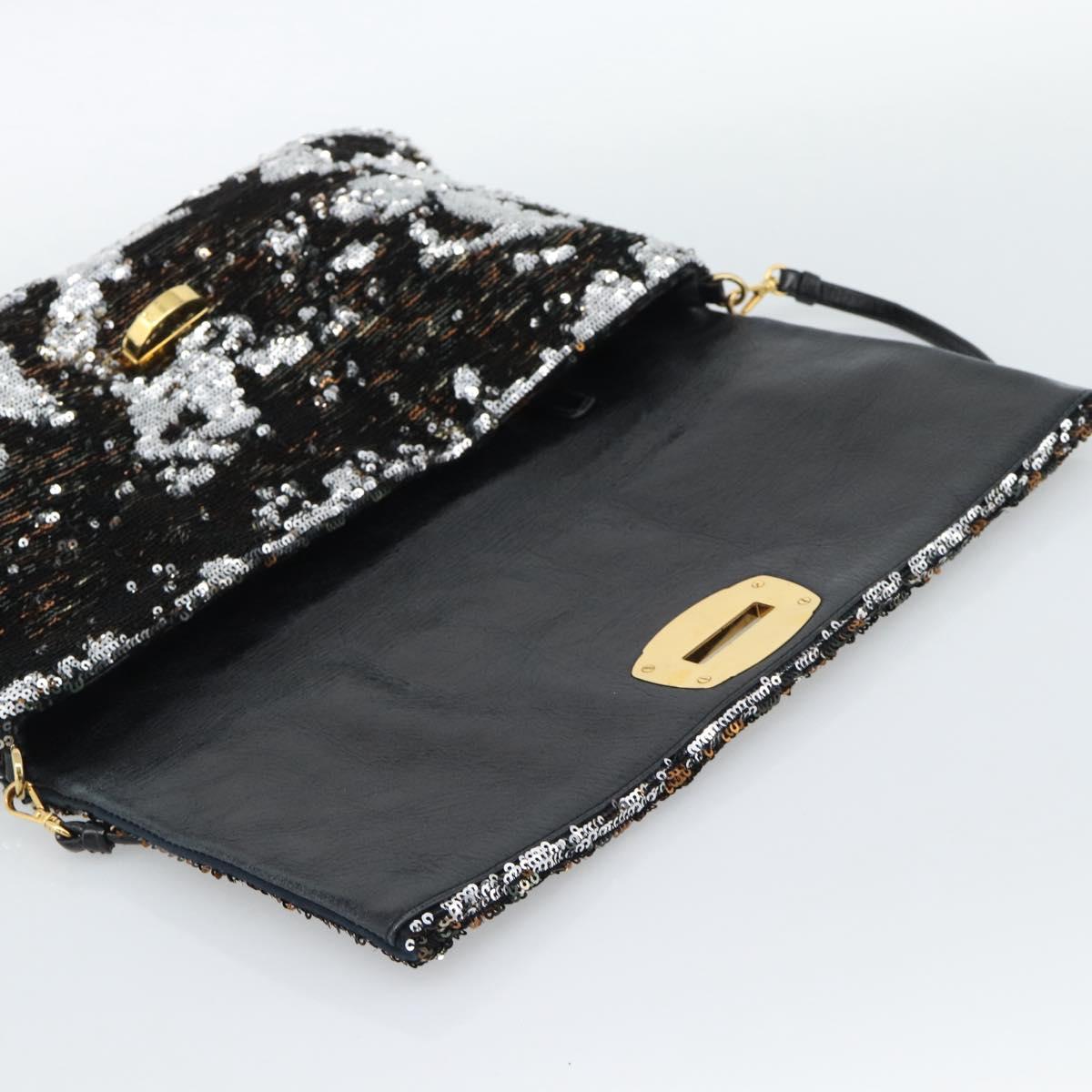 Miu Miu Shoulder Bag Sequin Black Gold Auth ka5086M