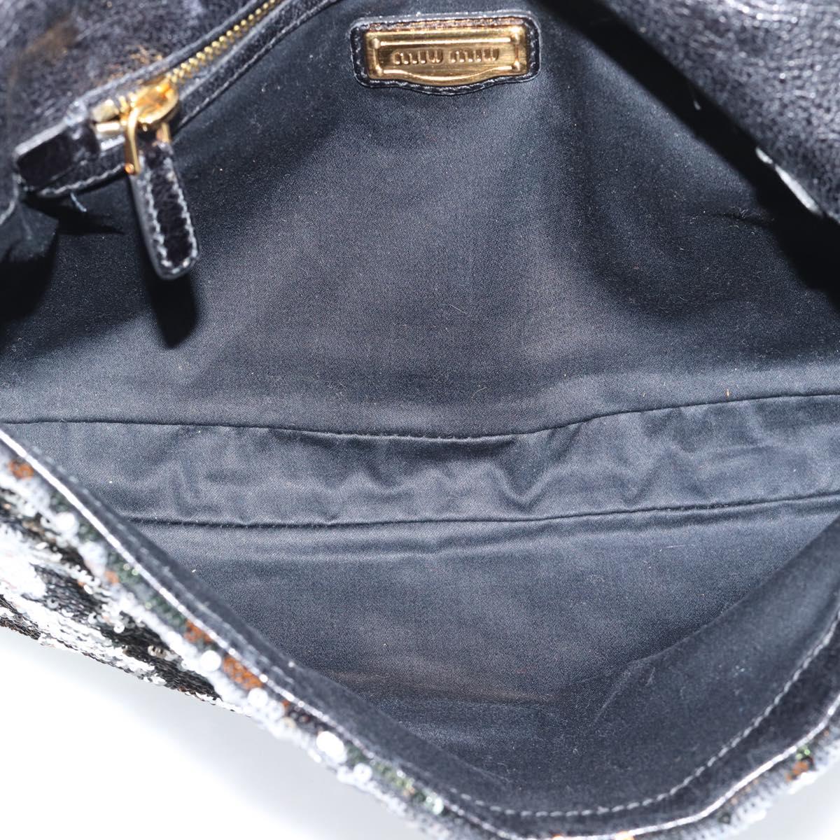 Miu Miu Shoulder Bag Sequin Black Gold Auth ka5086M