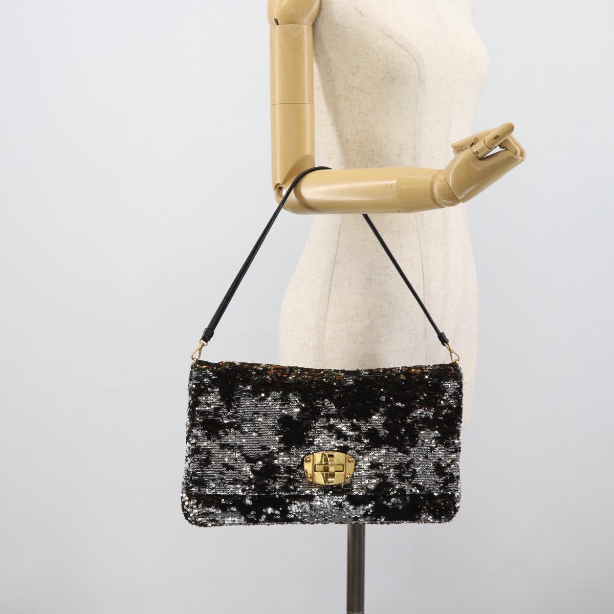 Miu Miu Shoulder Bag Sequin Black Gold Auth ka5086M