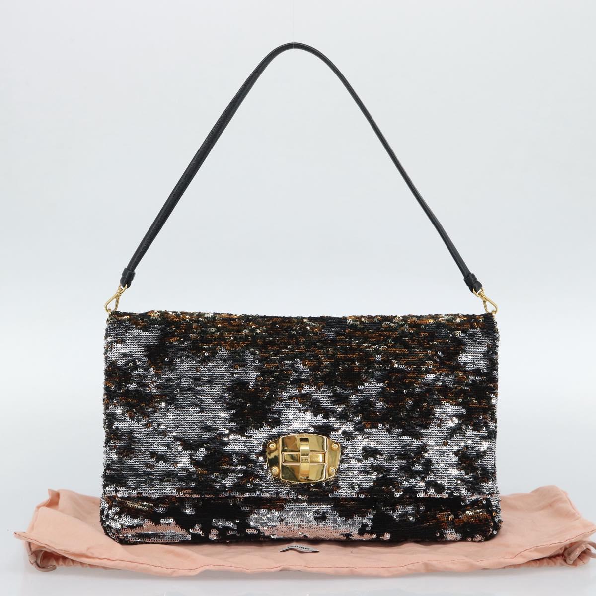 Miu Miu Shoulder Bag Sequin Black Gold Auth ka5086M