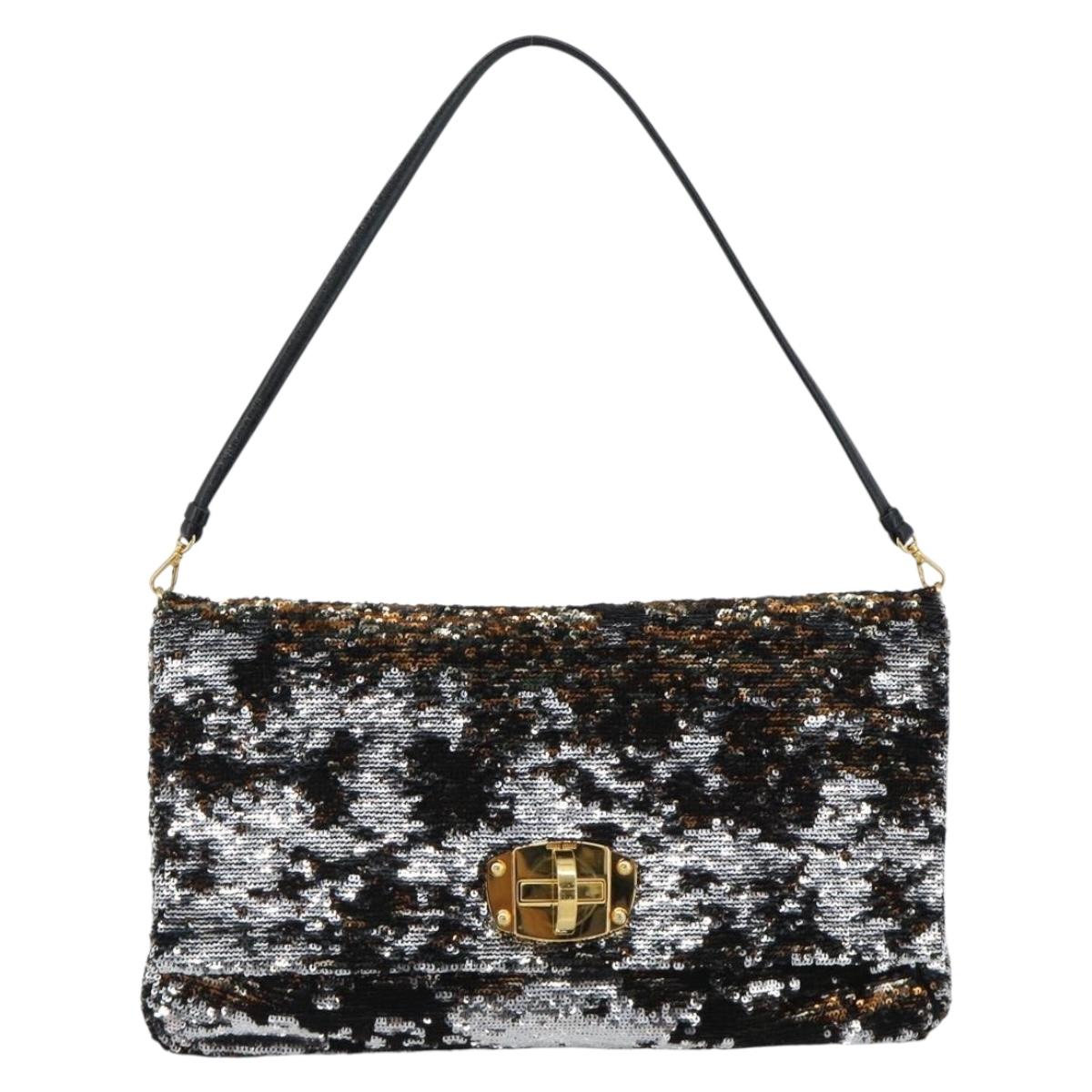 Miu Miu Shoulder Bag Sequin Black Gold Auth ka5086M