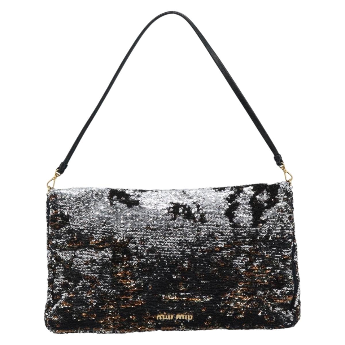 Miu Miu Shoulder Bag Sequin Black Gold Auth ka5086M