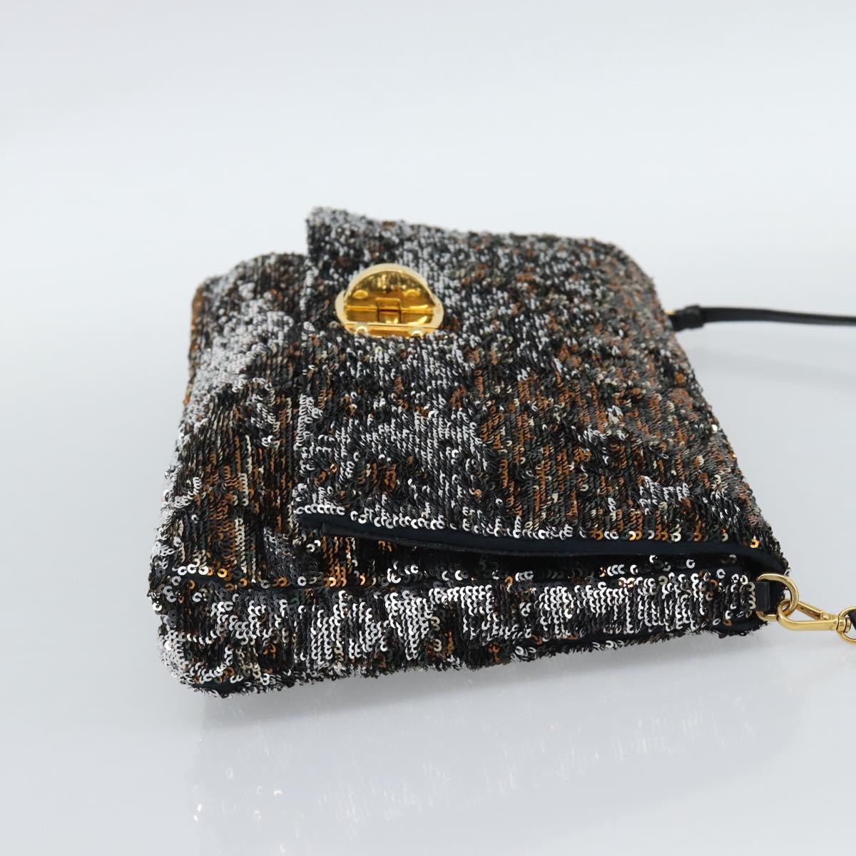 Miu Miu Shoulder Bag Sequin Black Gold Auth ka5086M