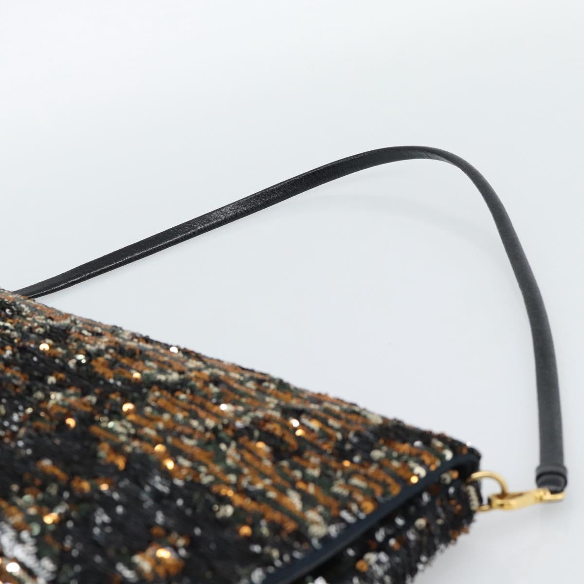 Miu Miu Shoulder Bag Sequin Black Gold Auth ka5086M
