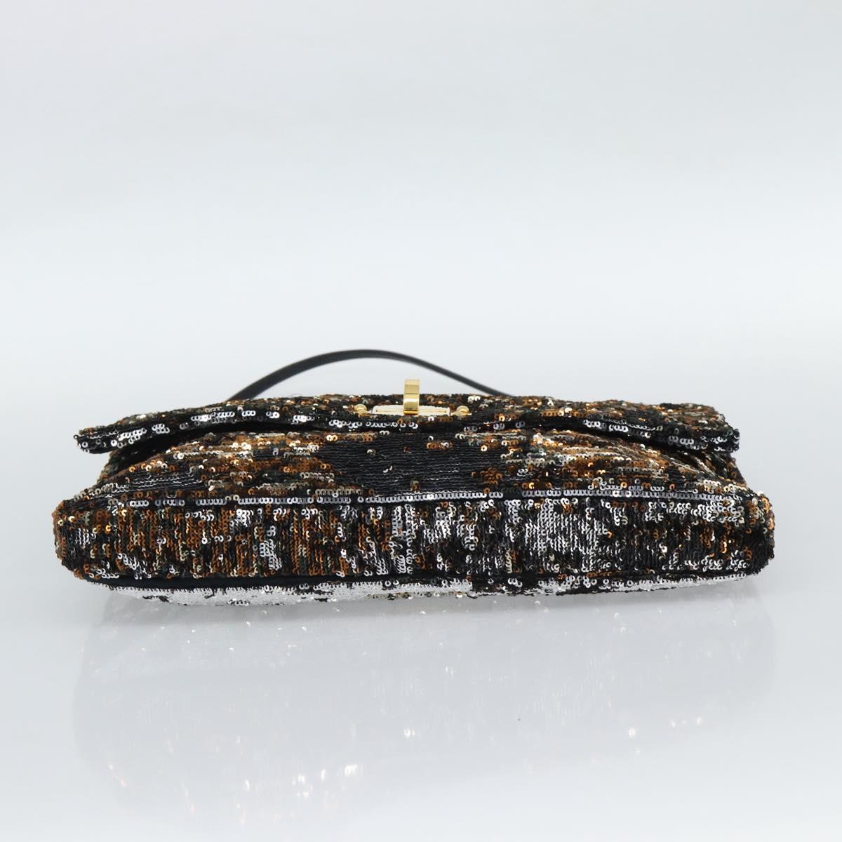Miu Miu Shoulder Bag Sequin Black Gold Auth ka5086M