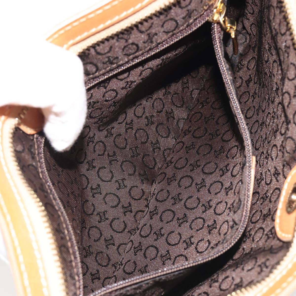 CELINE C Macadam Chain Clutch Bag Suede Brown Gold Auth ka5100A