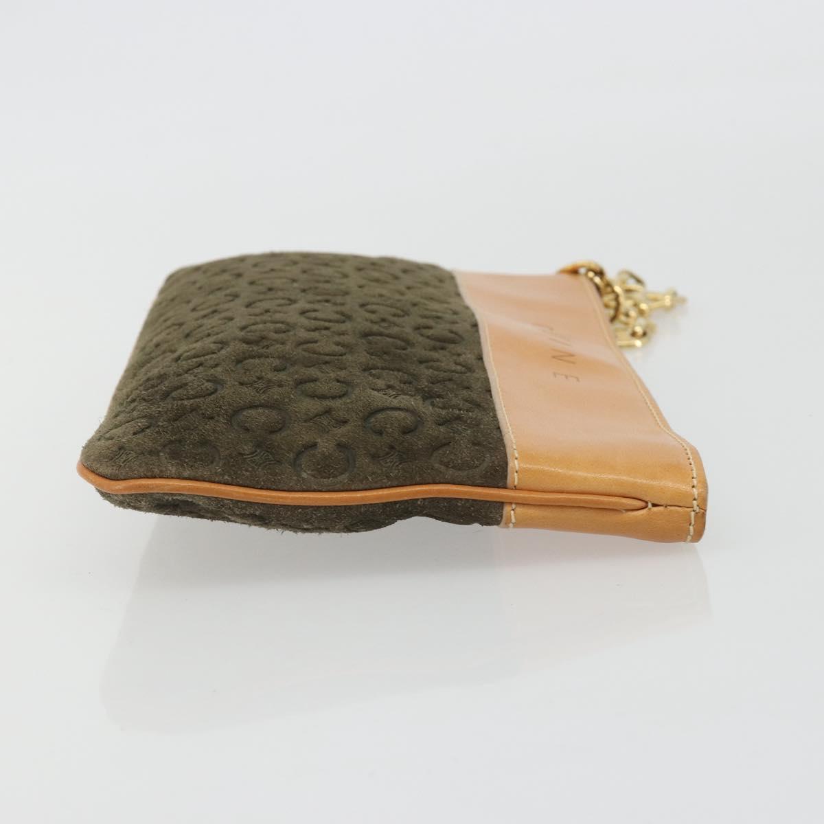 CELINE C Macadam Chain Clutch Bag Suede Brown Gold Auth ka5100A