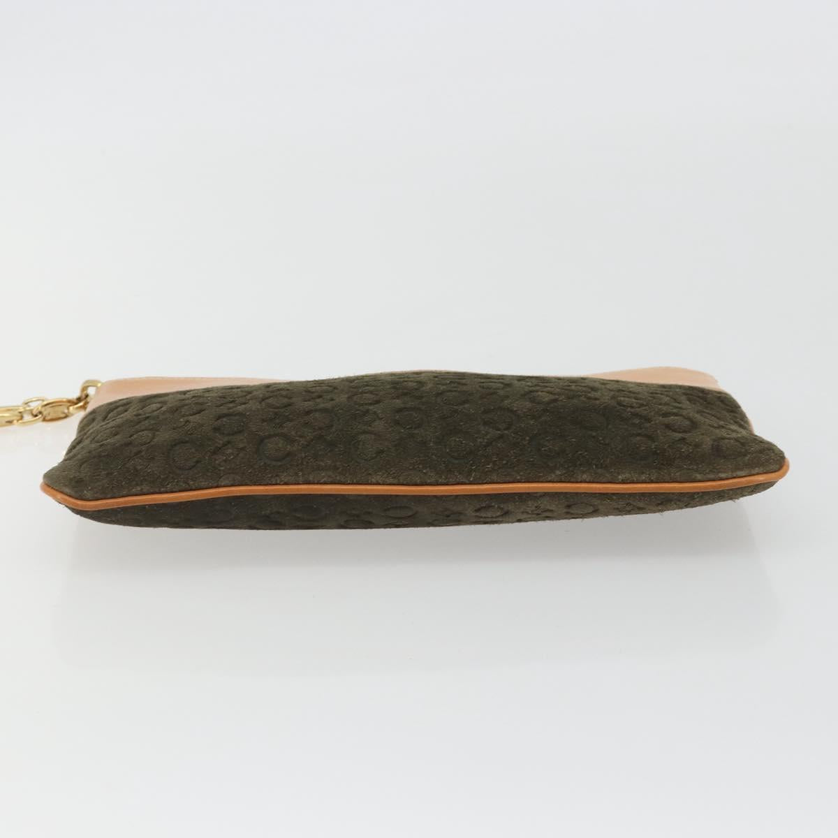 CELINE C Macadam Chain Clutch Bag Suede Brown Gold Auth ka5100A