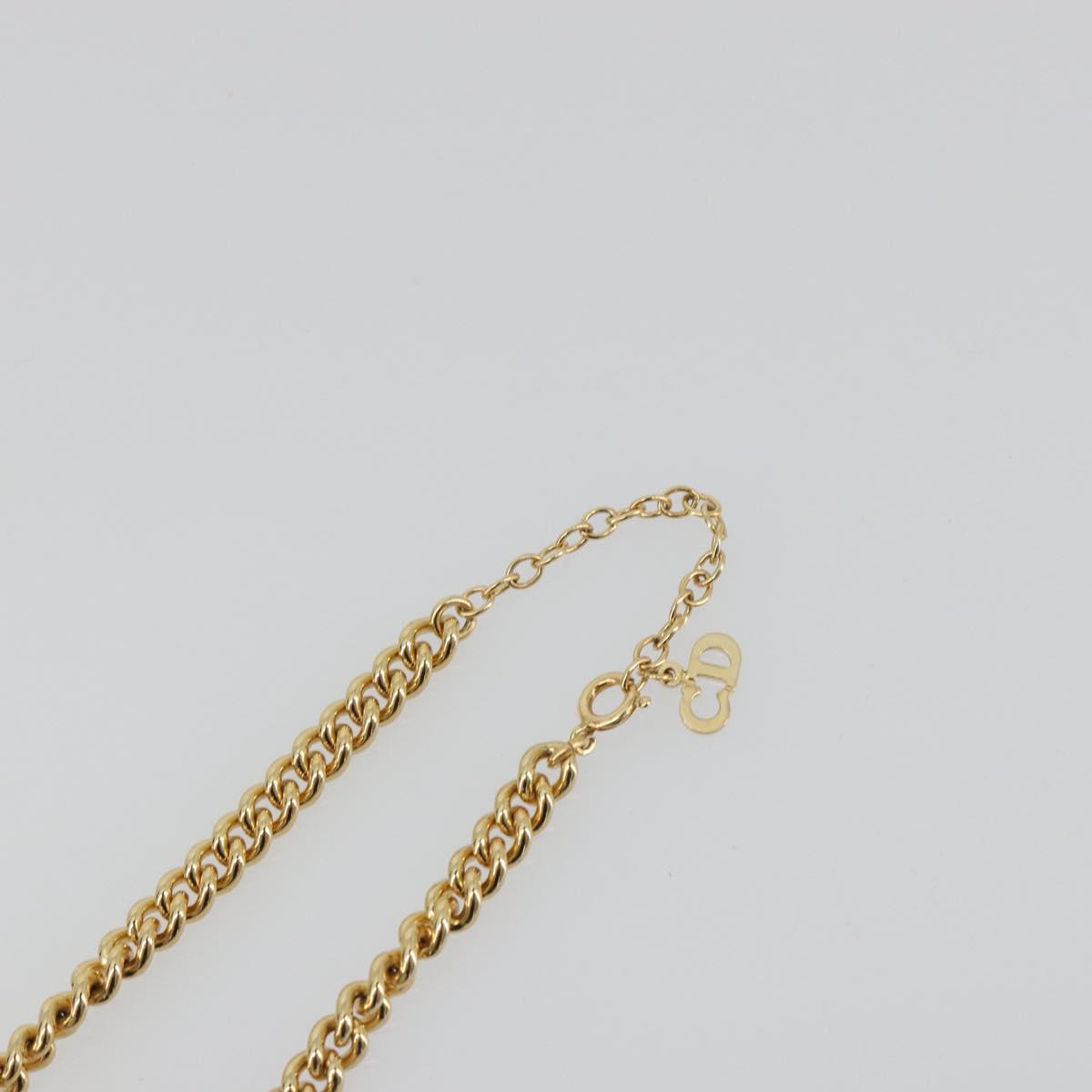 Christian Dior Rhinestone Necklace Metal Gold Tone Auth ka5106