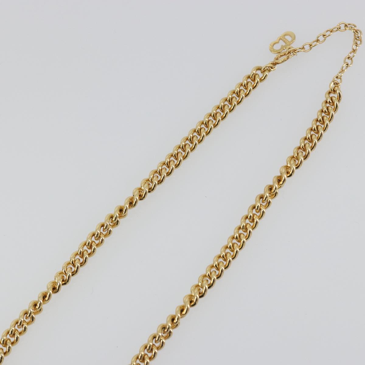 Christian Dior Rhinestone Necklace Metal Gold Tone Auth ka5106