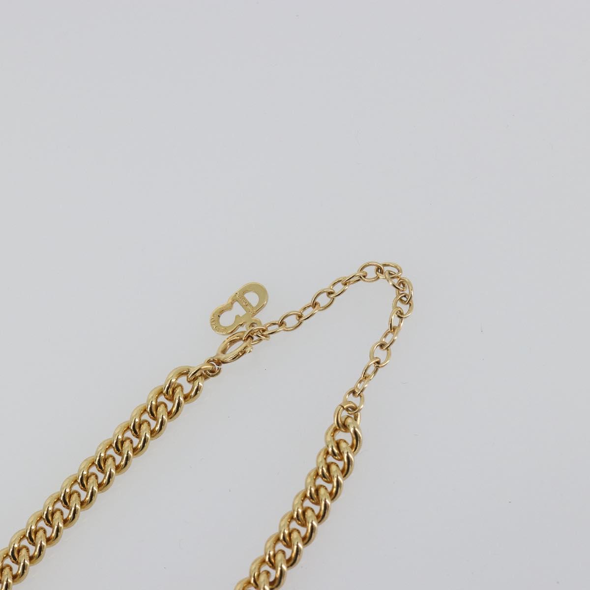 Christian Dior Rhinestone Necklace Metal Gold Tone Auth ka5106
