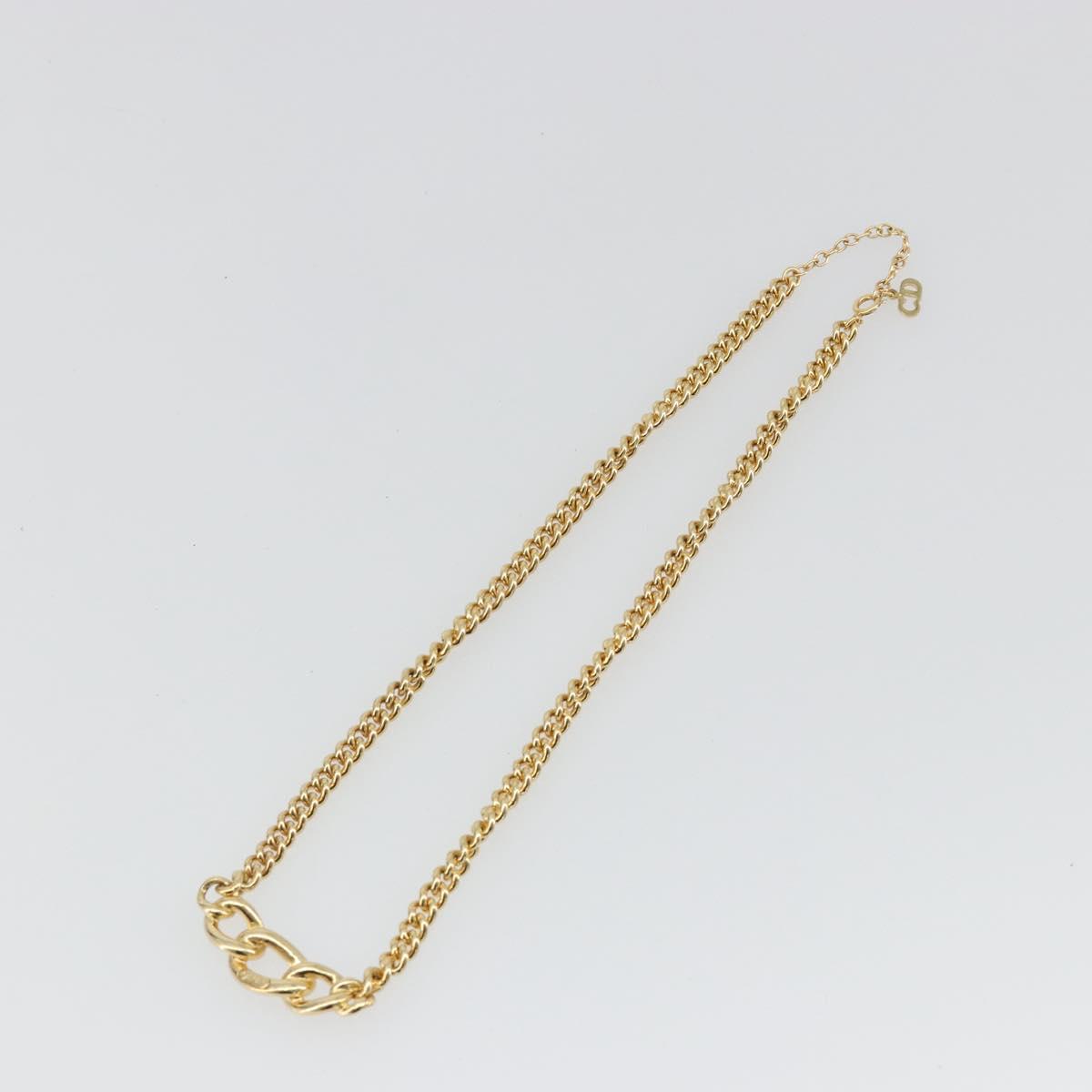 Christian Dior Rhinestone Necklace Metal Gold Tone Auth ka5106