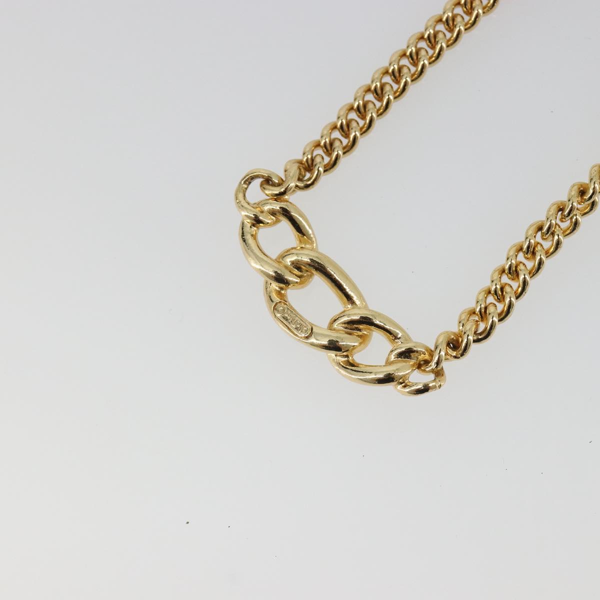 Christian Dior Rhinestone Necklace Metal Gold Tone Auth ka5106