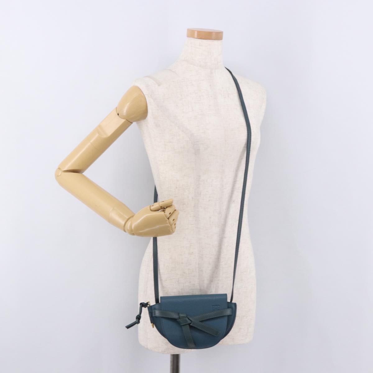 LOEWE Anagram Shoulder Bag Leather Blue Auth ka5108A