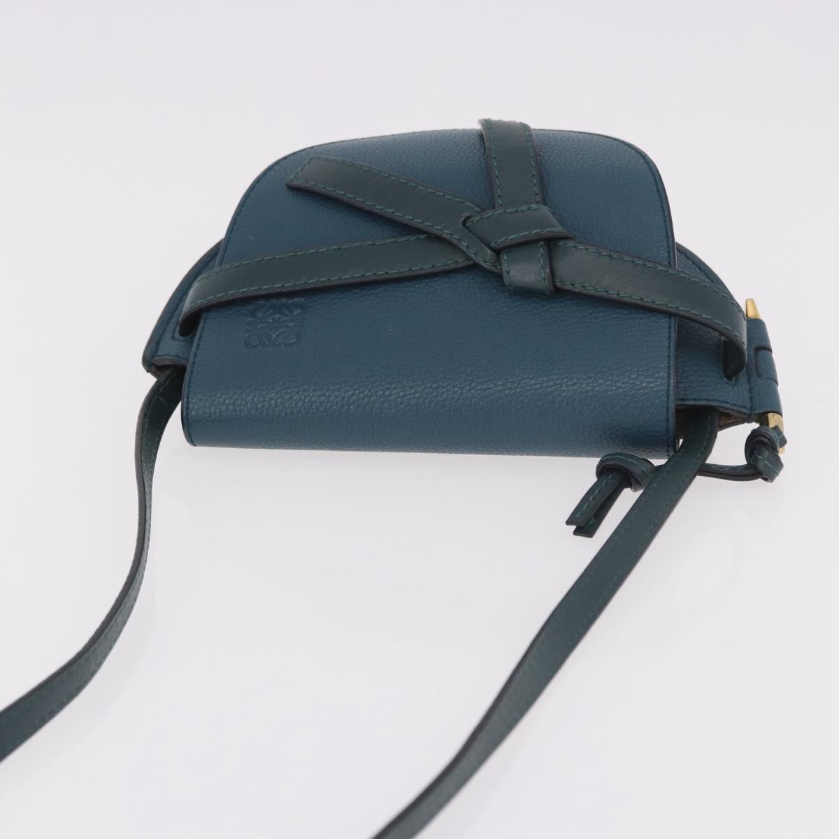 LOEWE Anagram Shoulder Bag Leather Blue Auth ka5108A