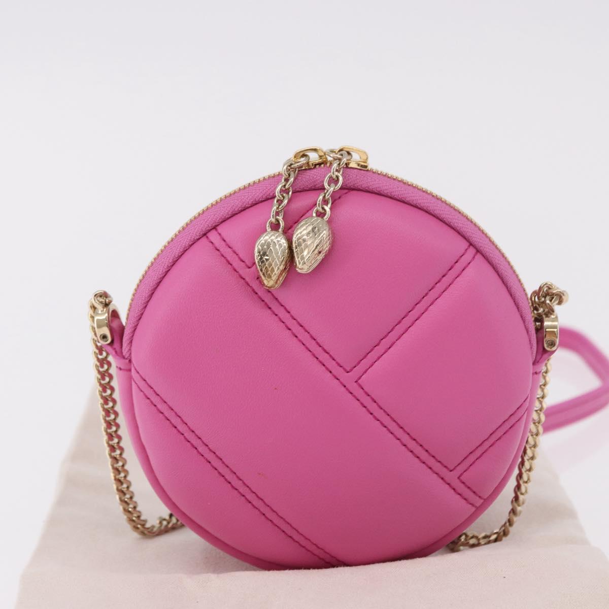 BVLGARI Shoulder Bag Leather Pink Gold Auth ka5109M