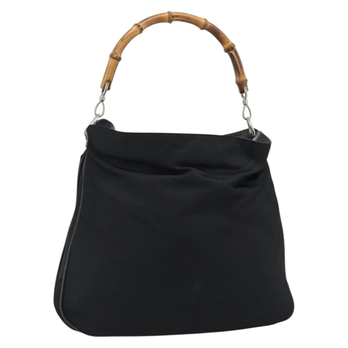 GUCCI Bamboo Hand Bag Canvas Black Silver 001 1553 Auth ka5114
