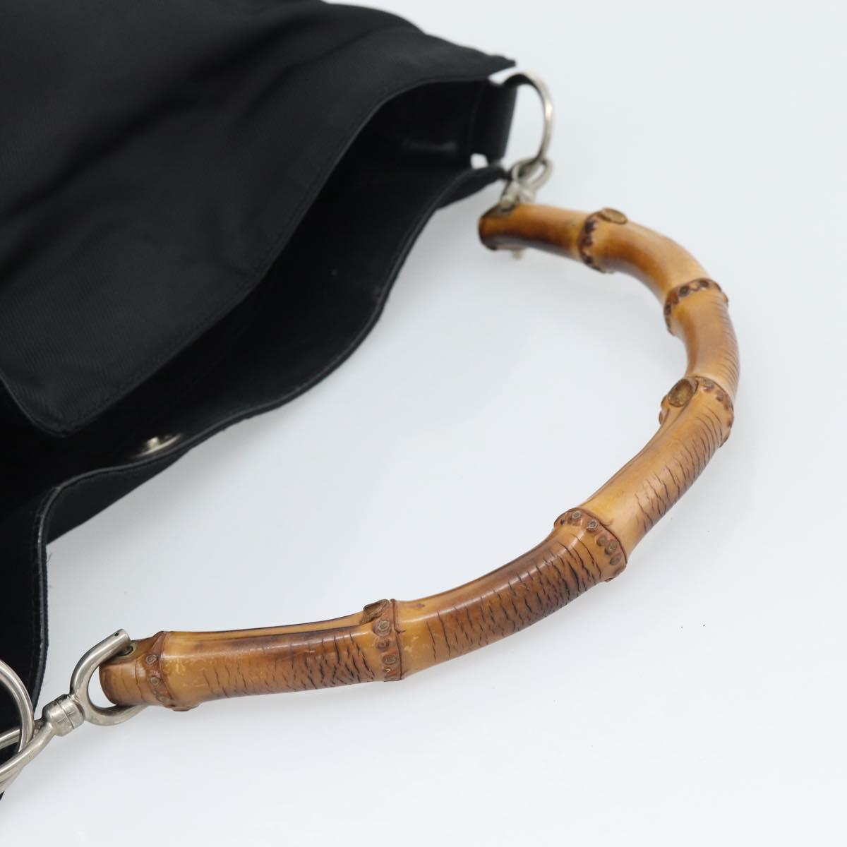 GUCCI Bamboo Hand Bag Canvas Black Silver 001 1553 Auth ka5114