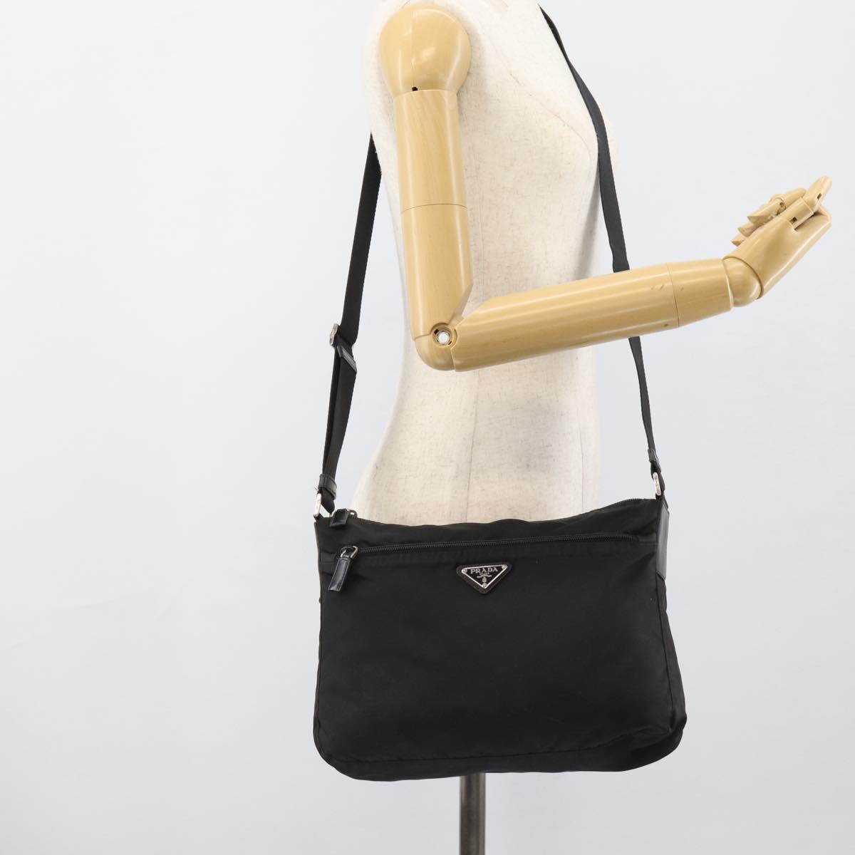 PRADA Nylon Shoulder Bag Black Silver Auth ka5115
