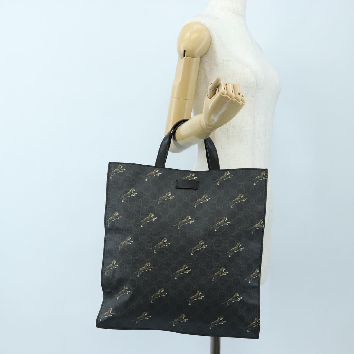 GUCCI GG Supreme Tote Bag PVC Leather Black 495559 Auth ka5117