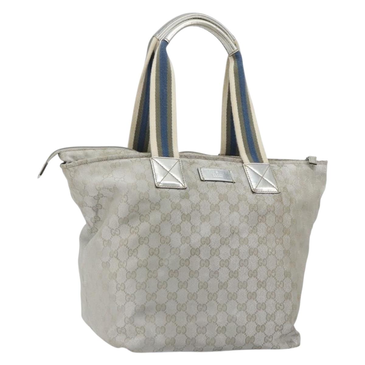 GUCCI GG Canvas Tote Bag Silver 131231 Auth ka5118