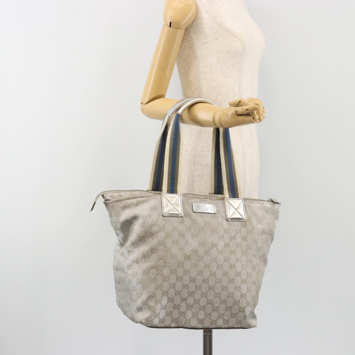 GUCCI GG Canvas Tote Bag Silver 131231 Auth ka5118