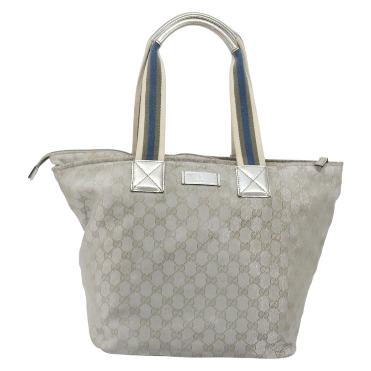 GUCCI GG Canvas Tote Bag Silver 131231 Auth ka5118