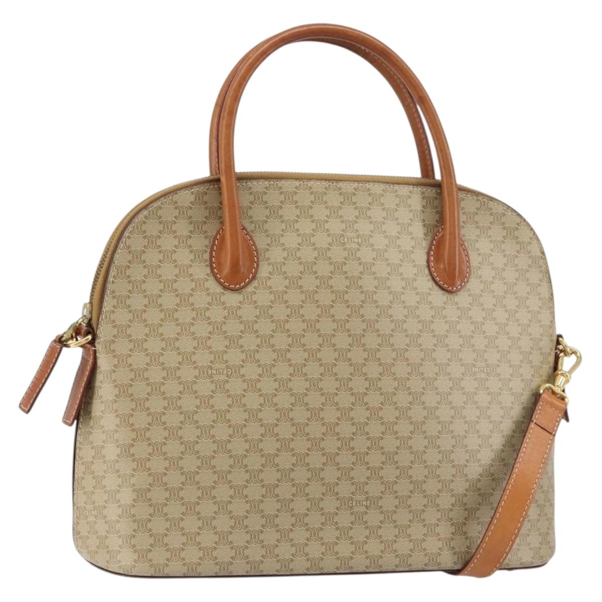 CELINE Macadam Canvas Hand Bag PVC 2way Beige Gold Auth ka512