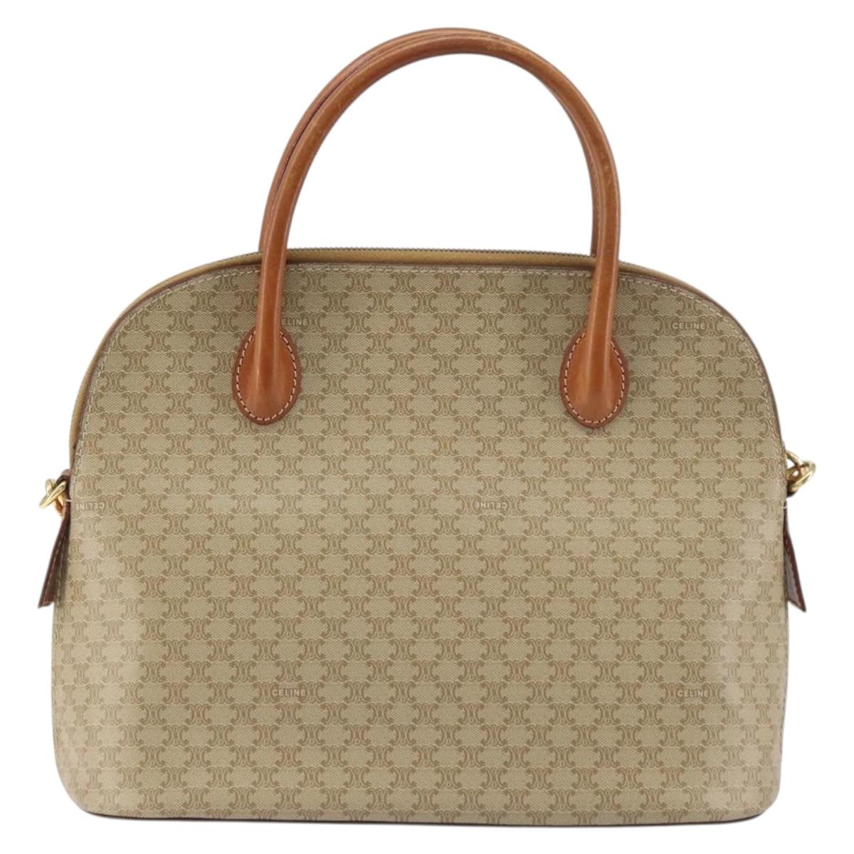 CELINE Macadam Canvas Hand Bag PVC 2way Beige Gold Auth ka512