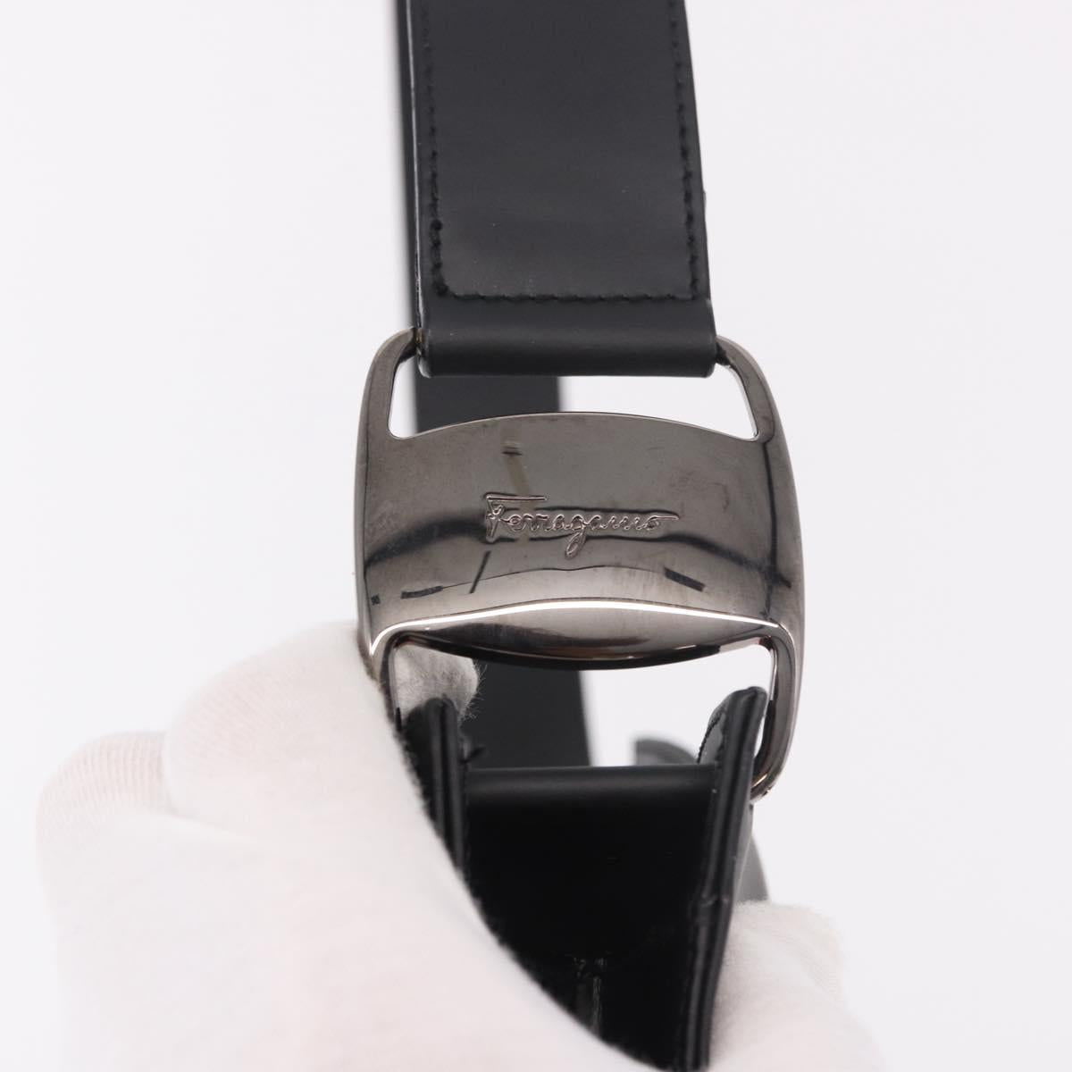 Salvatore Ferragamo Shoulder Bag Patent Black Silver Auth ka5122A