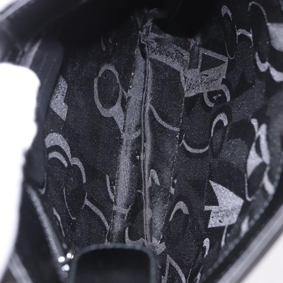 Salvatore Ferragamo Shoulder Bag Patent Black Silver Auth ka5122A