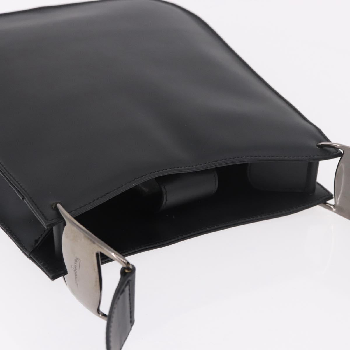 Salvatore Ferragamo Shoulder Bag Patent Black Silver Auth ka5122A