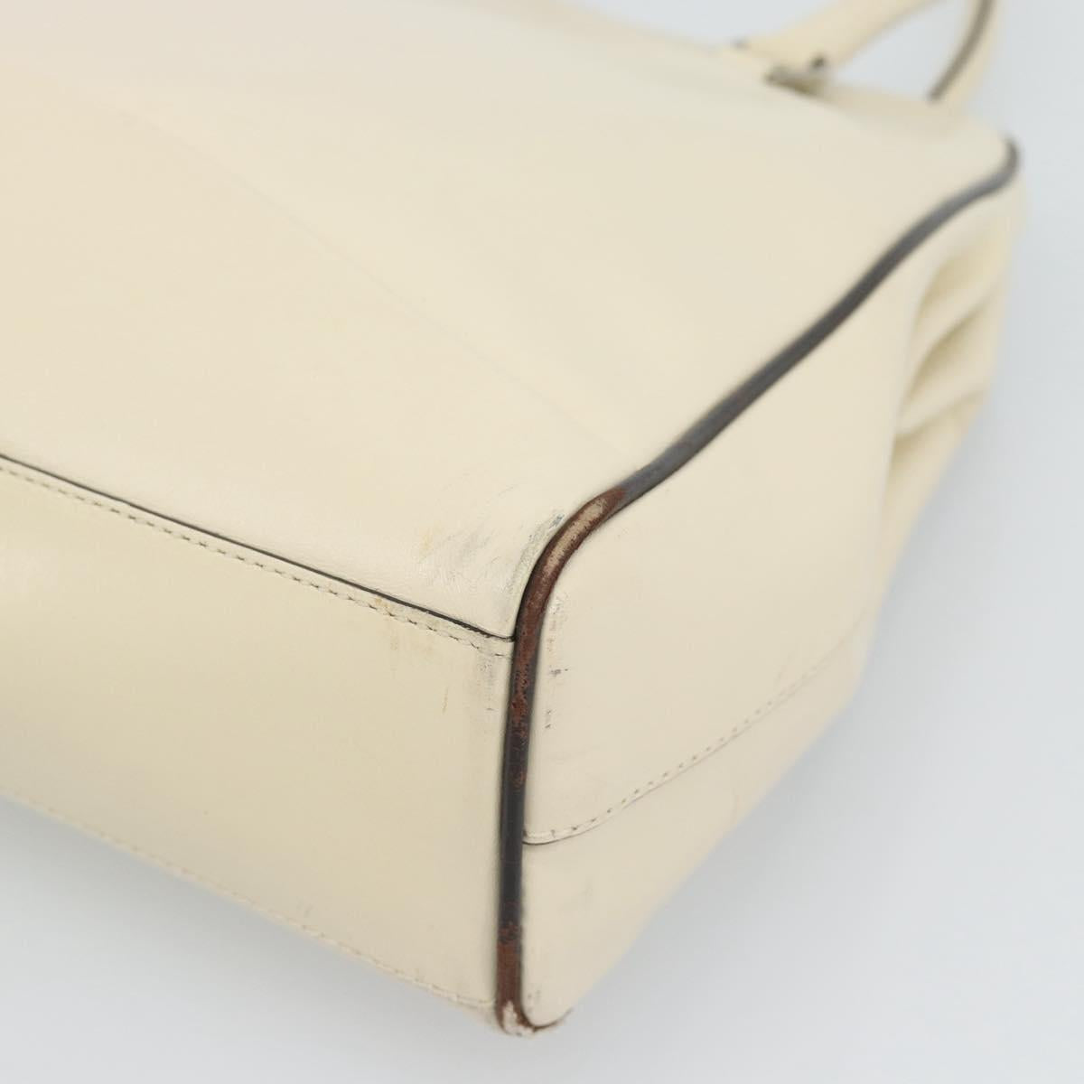 PRADA Tote Bag Leather Beige Silver Auth ka5123
