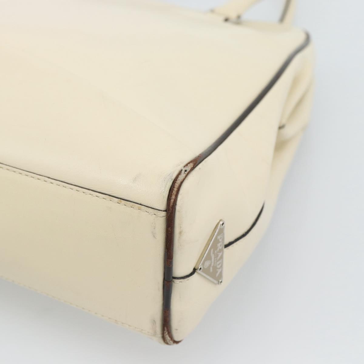 PRADA Tote Bag Leather Beige Silver Auth ka5123
