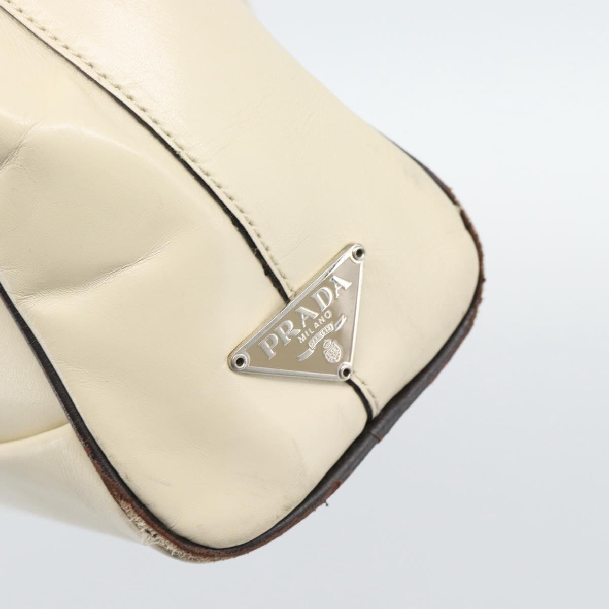 PRADA Tote Bag Leather Beige Silver Auth ka5123