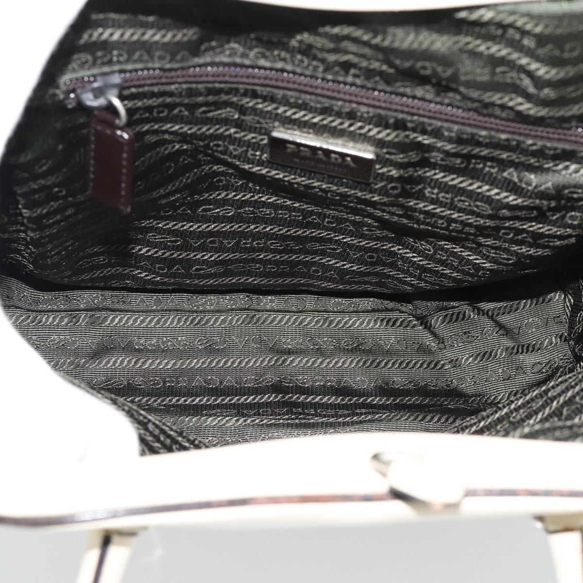 PRADA Tote Bag Leather Beige Silver Auth ka5123