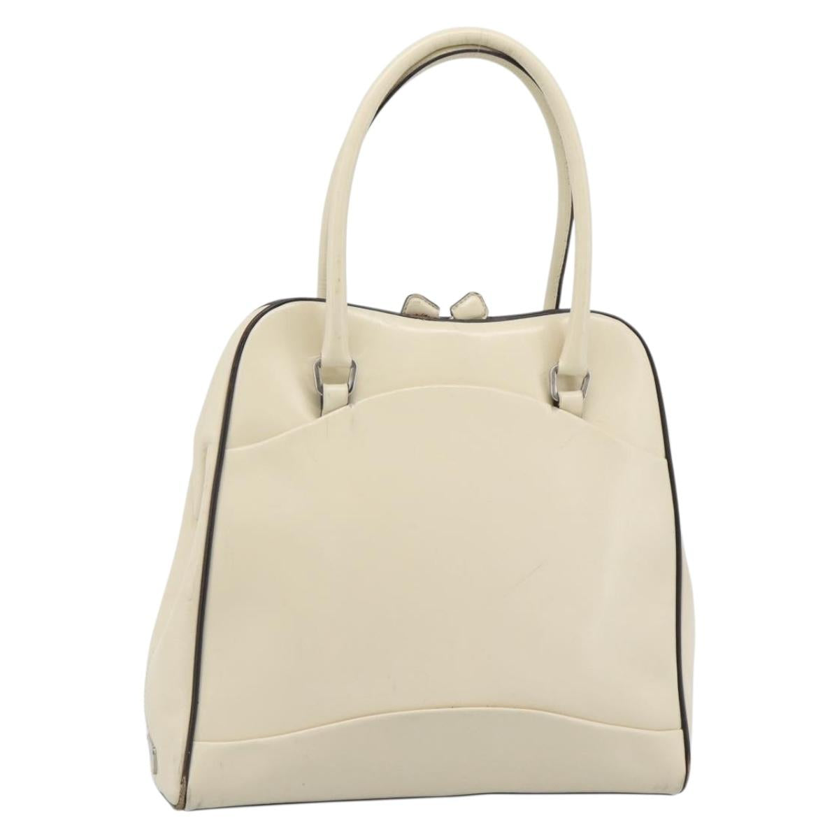 PRADA Tote Bag Leather Beige Silver Auth ka5123