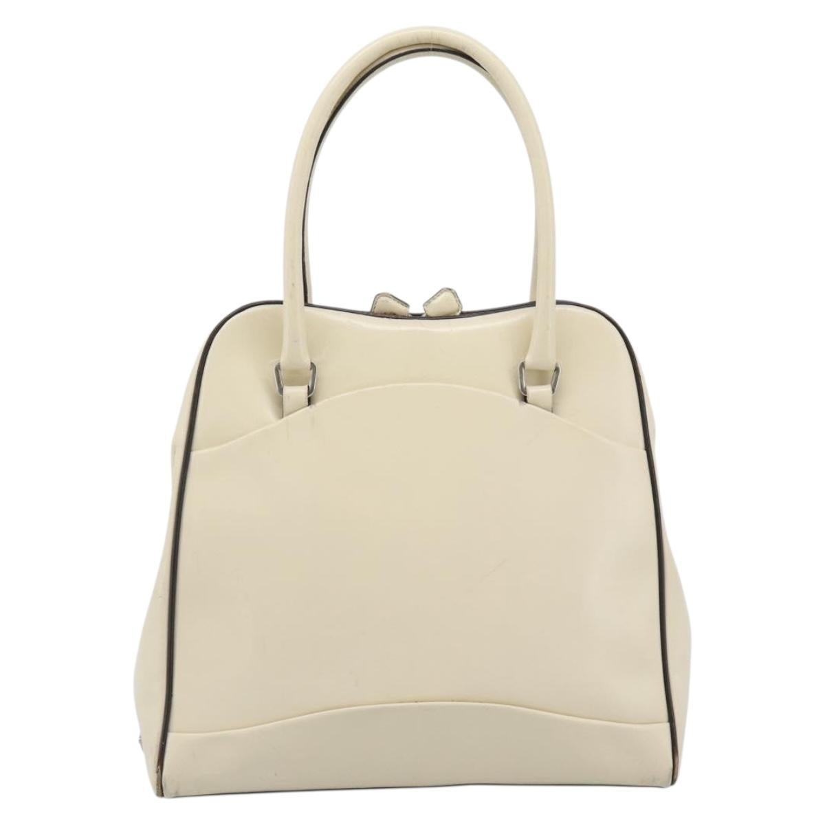 PRADA Tote Bag Leather Beige Silver Auth ka5123