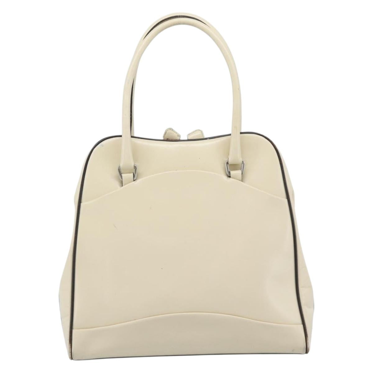 PRADA Tote Bag Leather Beige Silver Auth ka5123