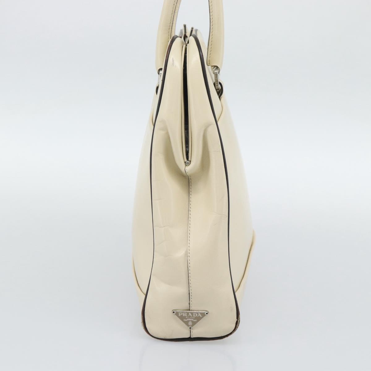 PRADA Tote Bag Leather Beige Silver Auth ka5123