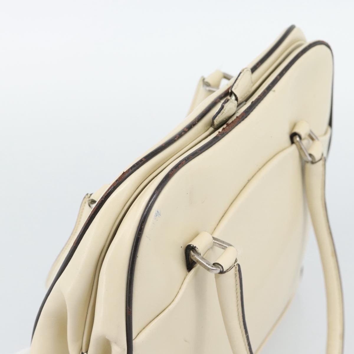 PRADA Tote Bag Leather Beige Silver Auth ka5123