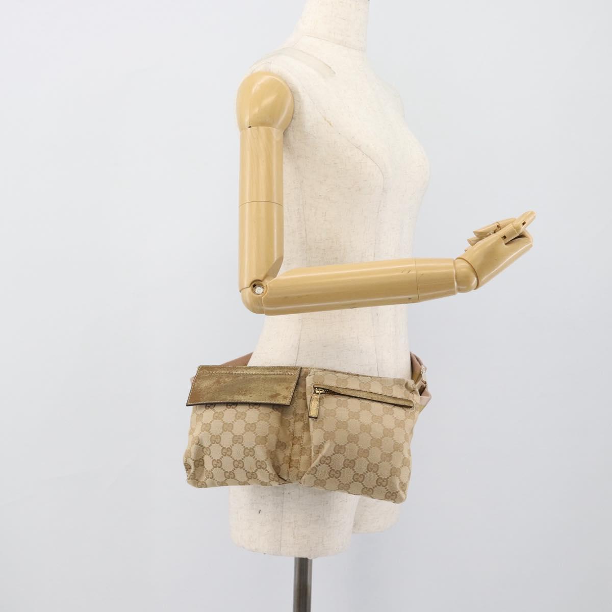 GUCCI GG Canvas Waist Bag Beige Gold 28566 Auth ka5124