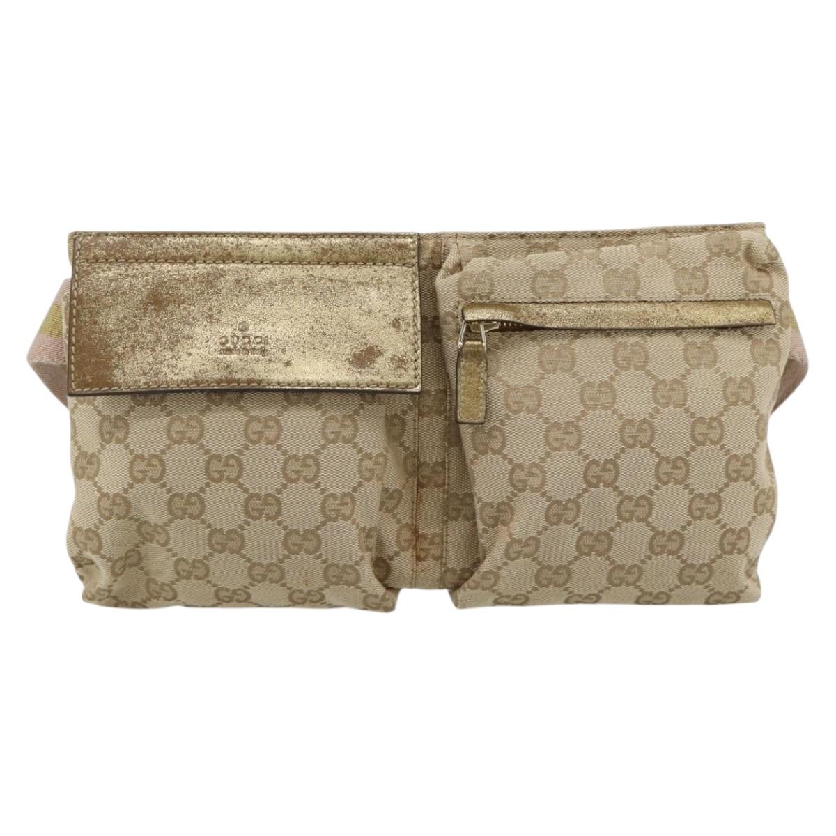 GUCCI GG Canvas Waist Bag Beige Gold 28566 Auth ka5124