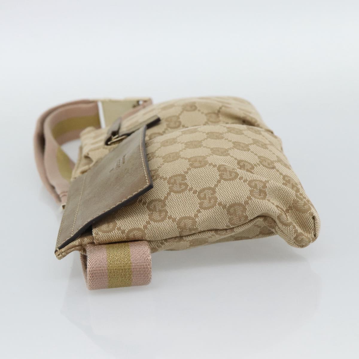 GUCCI GG Canvas Waist Bag Beige Gold 28566 Auth ka5124