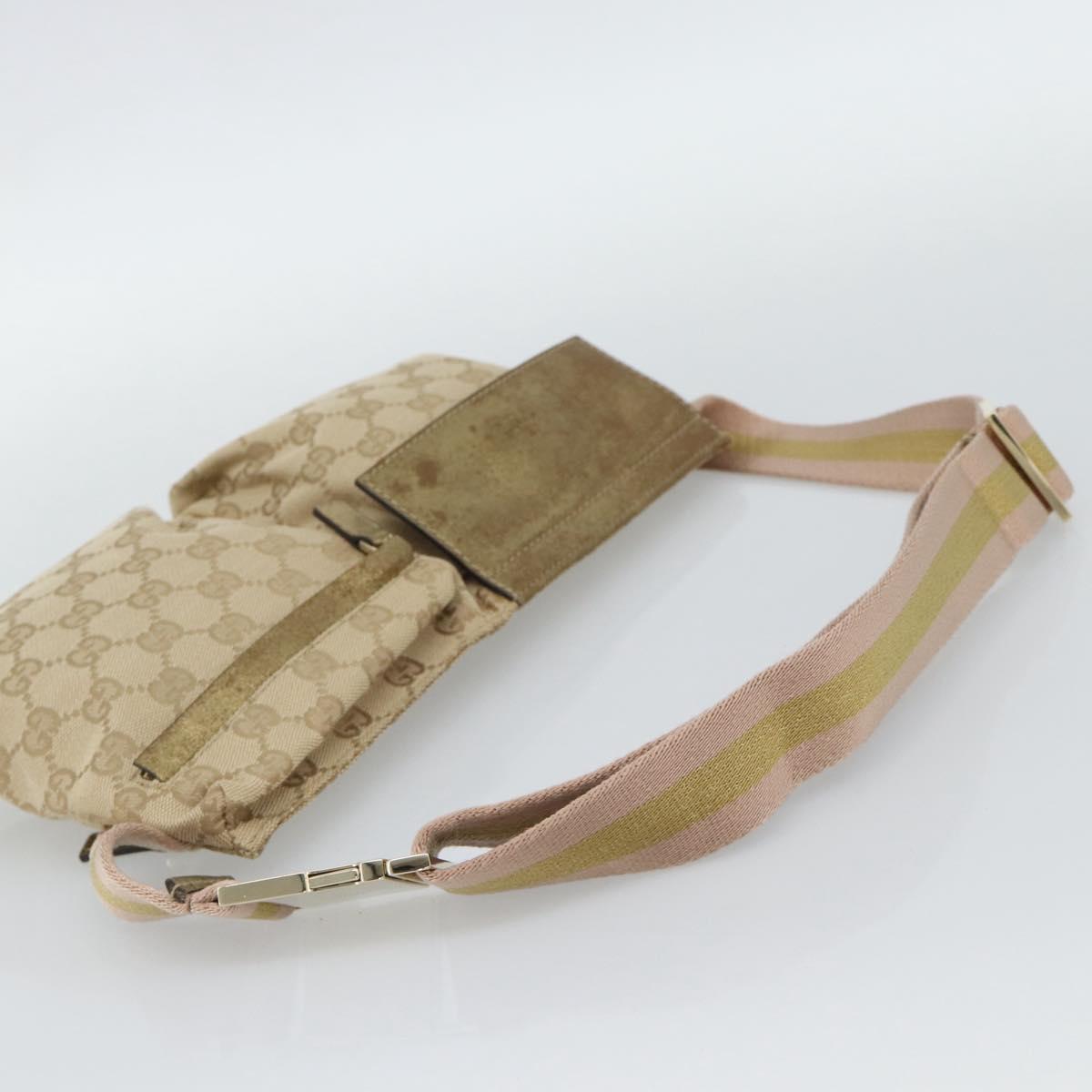GUCCI GG Canvas Waist Bag Beige Gold 28566 Auth ka5124