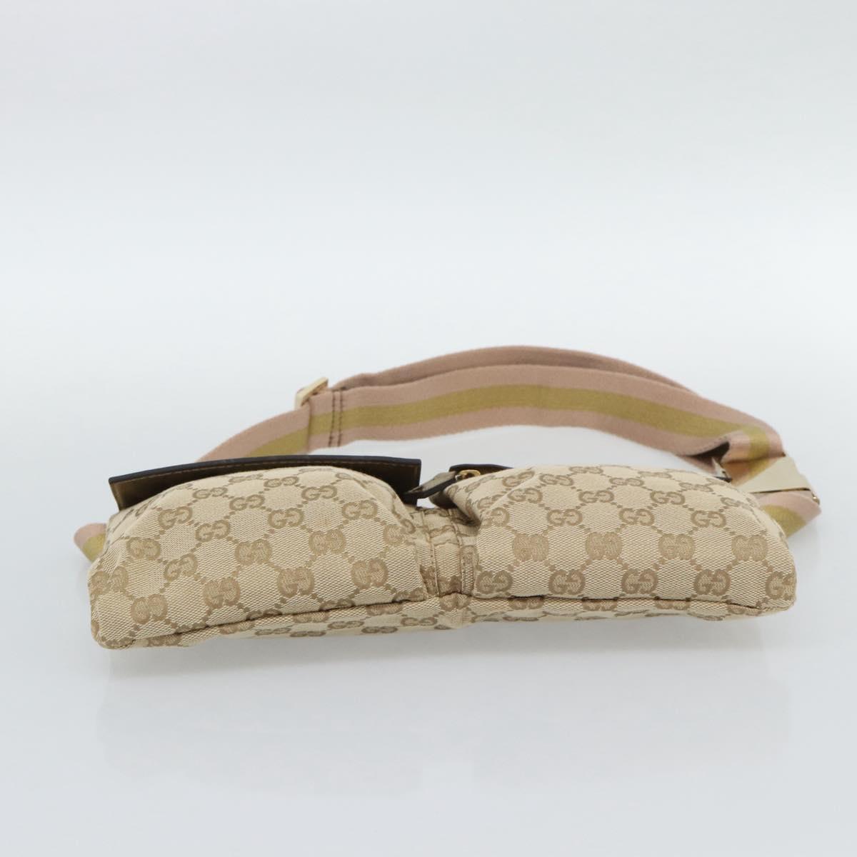 GUCCI GG Canvas Waist Bag Beige Gold 28566 Auth ka5124