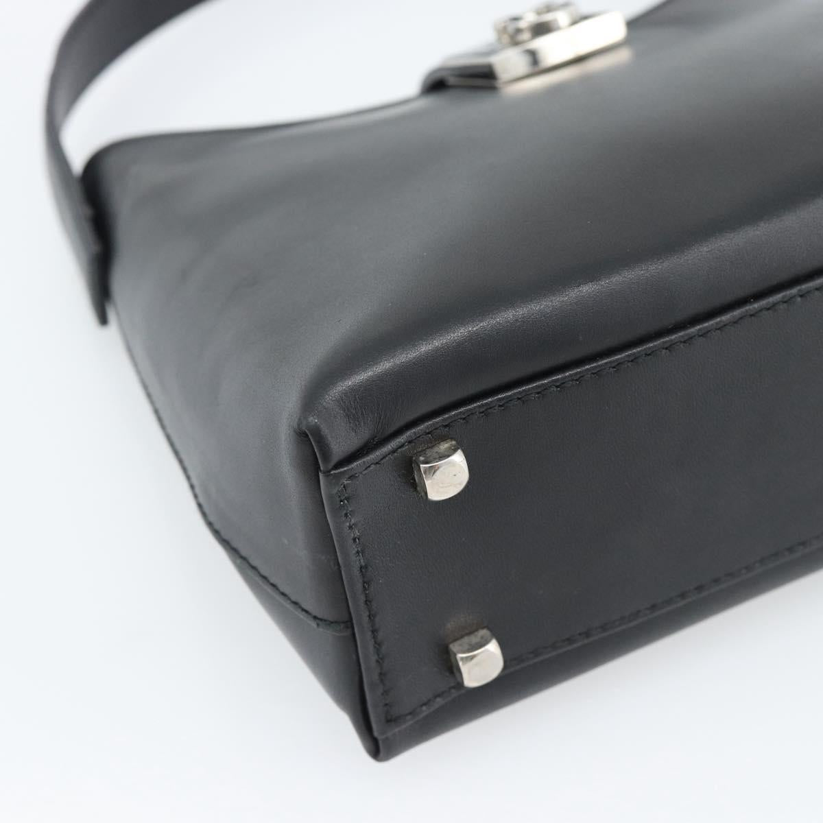 Salvatore Ferragamo Gancini Hand Bag Leather Black Silver Auth ka5126A
