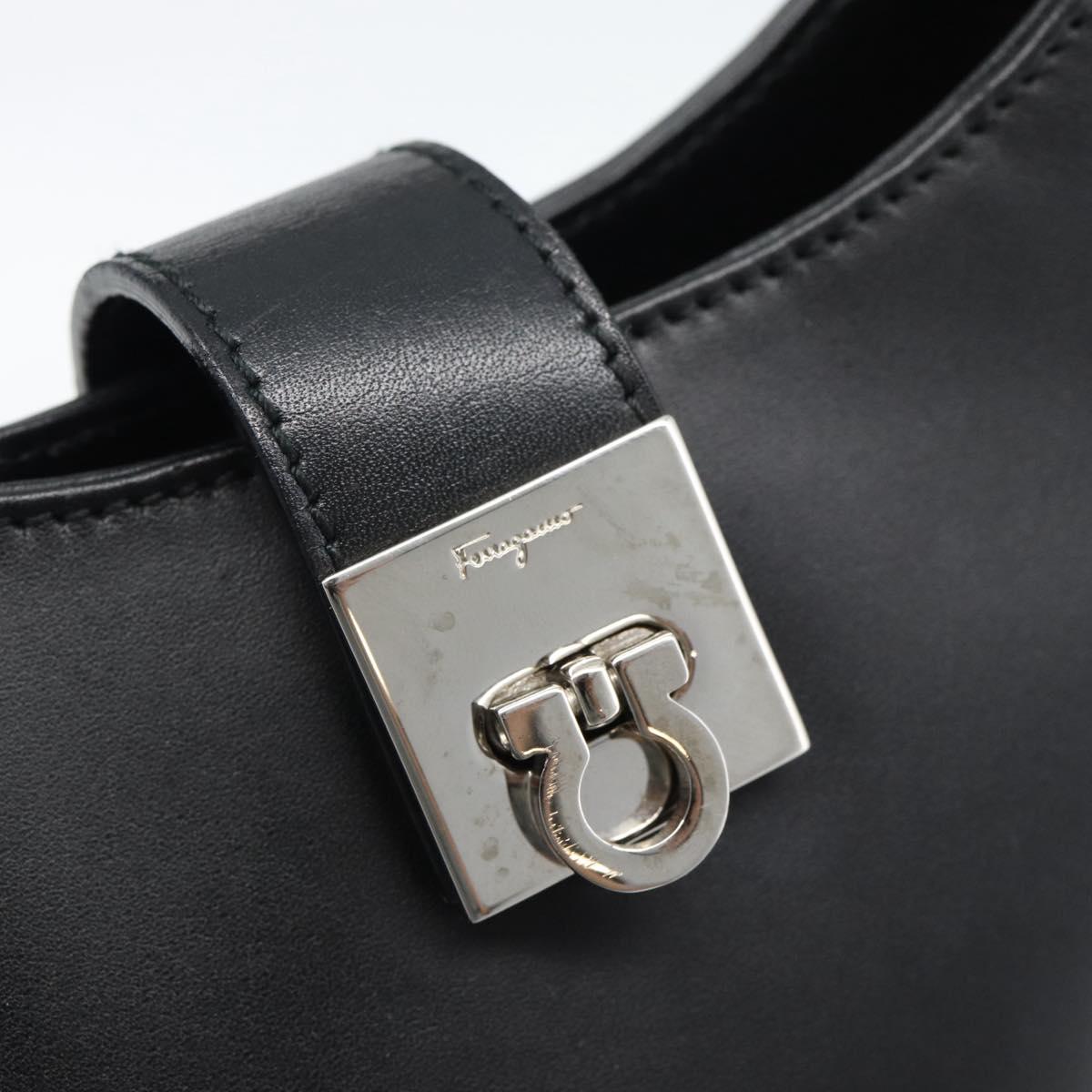 Salvatore Ferragamo Gancini Hand Bag Leather Black Silver Auth ka5126A